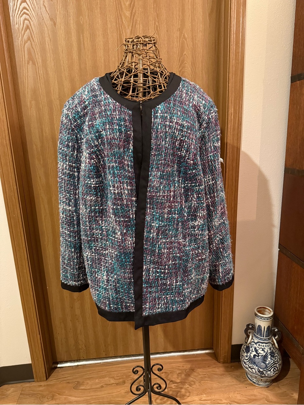 Maggie Barnes 2X 22/24W Bouclé Tweed Jacket Multicolor Teal Purple NWT